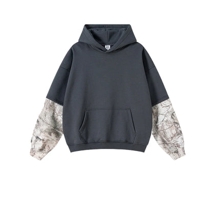 Custom LOGO Men's 2025 Autumn New 340G fleece-lined Fake Two-piece Camouflage Sweater T-Shirt Casual Pants Set