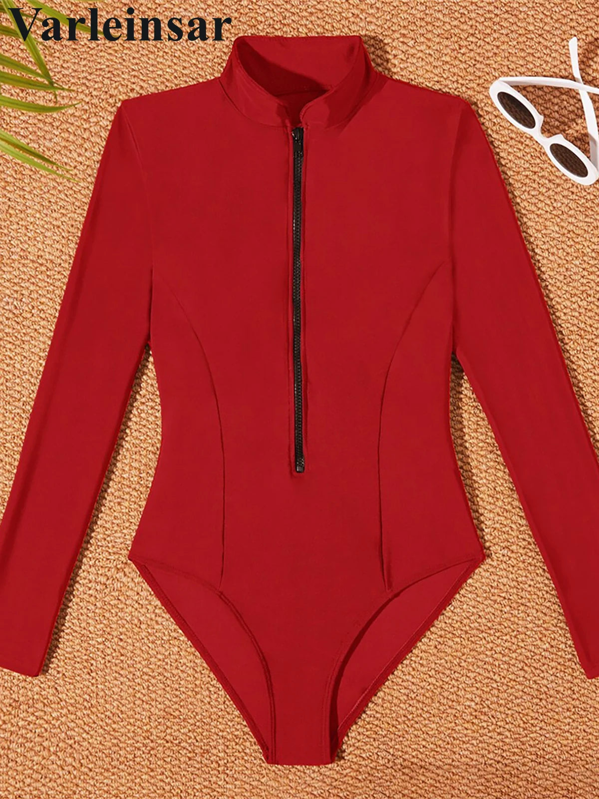 S - 2XL 4 Colors Long Sleeve With Zipper Surf Rash Guard One Piece Swimsuit Women Swimwear Female Bather Bathing Suit Swim V6266
