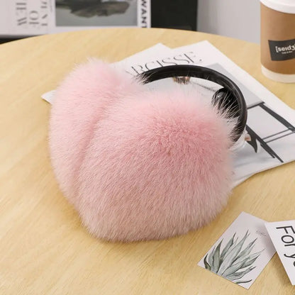 New Arrival Women 100% Real Fox Fur Ear Cover Plush Genuine Fox Fur Earmuff Winter Lady Big Pompoms Fox Fur Fluffy Earmuffs Warm