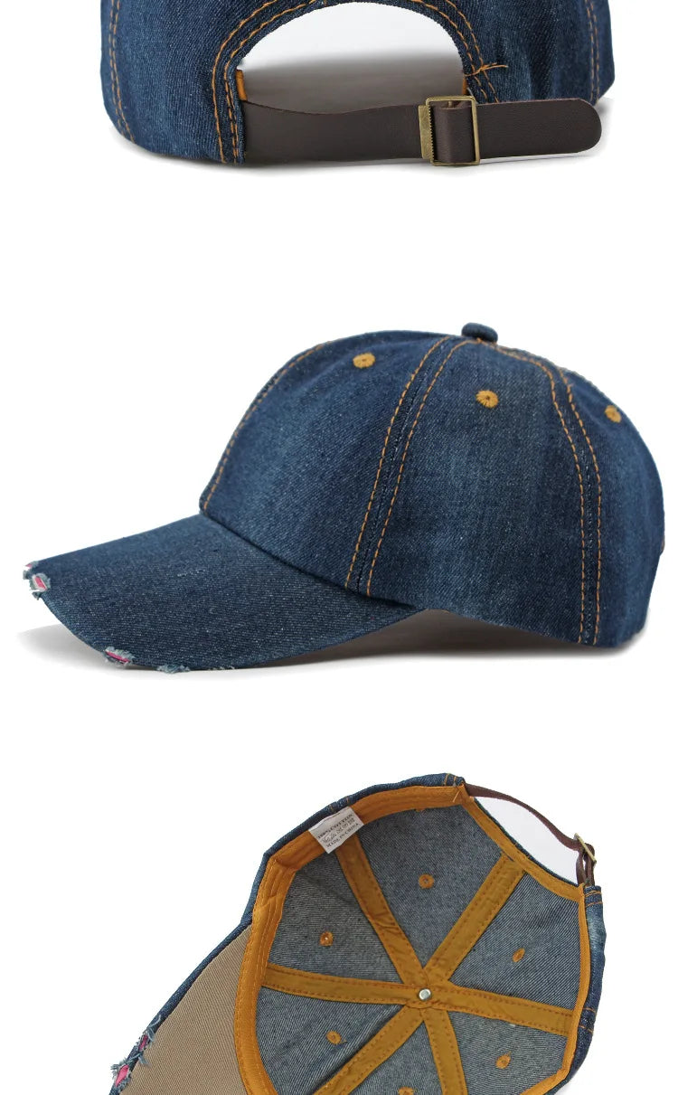 Akkad Kuti 2025 New Launch Distressed Washed Denim Cap Unisex Retro UV Protection Outdoor Sun Hat