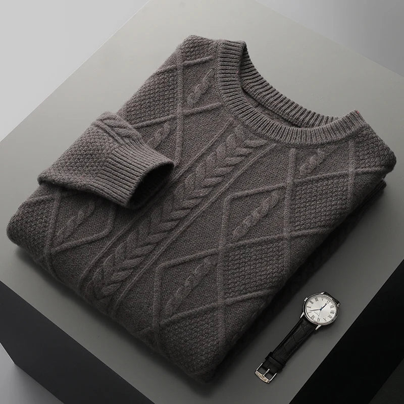 100% Pure Merino Wool Pullover 2025 Autumn/Winter New Men's Round Neck Business Casual Cashmere Sweater Loose Solid Color Tops