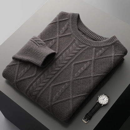 100% Pure Merino Wool Pullover 2025 Autumn/Winter New Men's Round Neck Business Casual Cashmere Sweater Loose Solid Color Tops