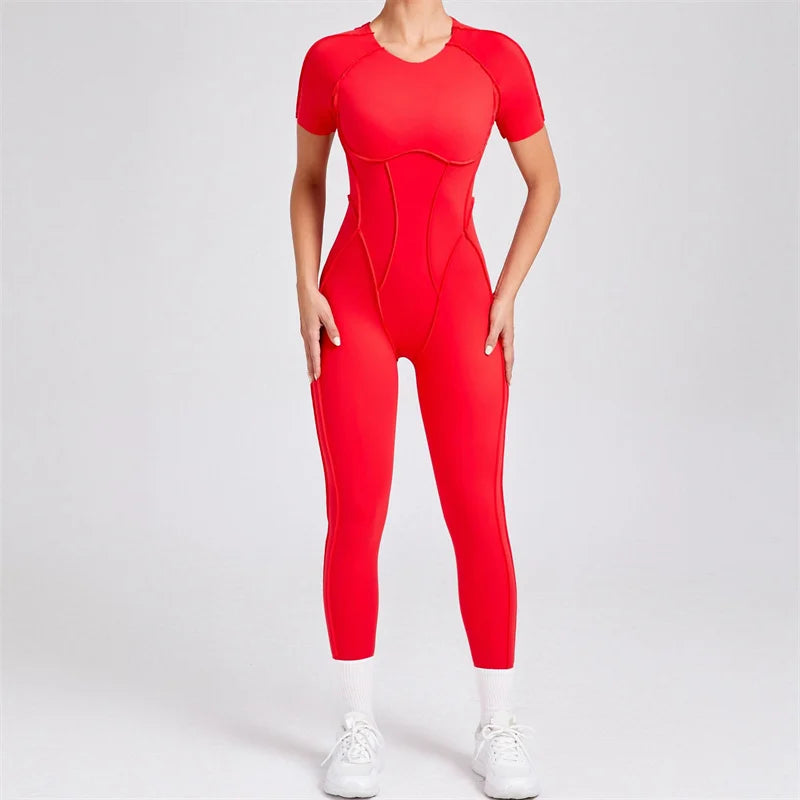 TRY TO BN Sport Jumpsuit Short Sleeves Backless Fitness Yoga Pant Workout Bodysuit One Piece Sportswear Tights Women Gym Clothes