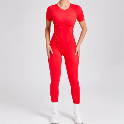 TRY TO BN Sport Jumpsuit Short Sleeves Backless Fitness Yoga Pant Workout Bodysuit One Piece Sportswear Tights Women Gym Clothes