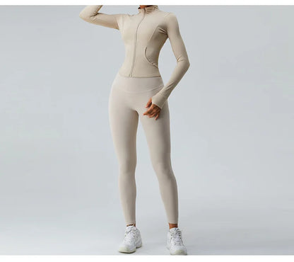 Gym Shirt Women's Full Zipper Yoga Top With Thumbholes Fitness Running Jacket Stretch Fit Long Sleeve Round Neck Top Sportswear