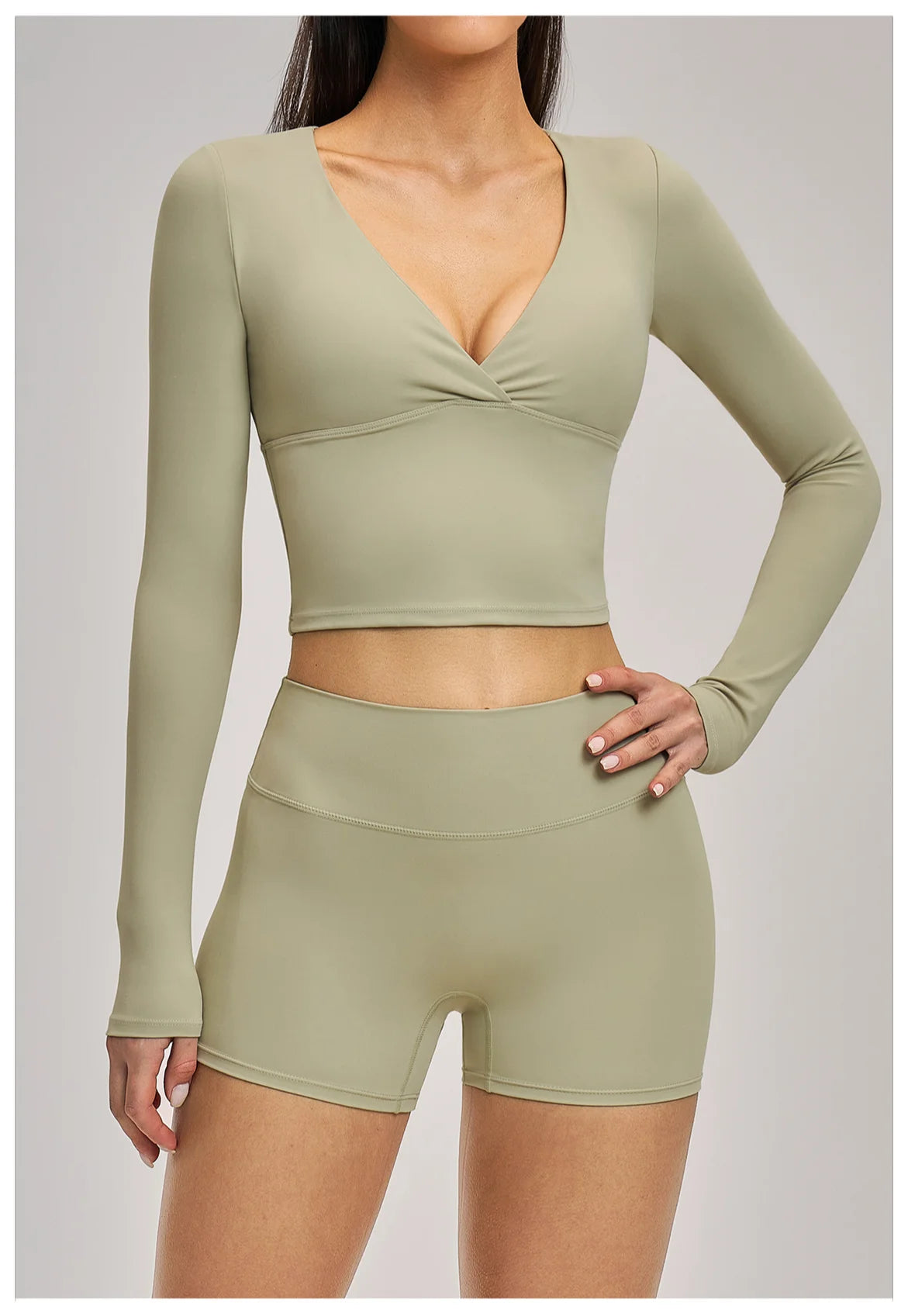 Deep-V Yoga Long Sleeve Solid Sports T-shirts Women's Gym Workout Shirts Sexy Quick Dry Fitness Long Sleeve Female Yoga Shirts