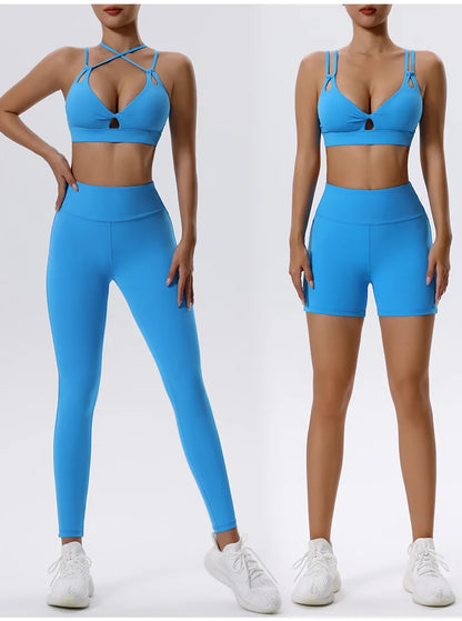2PCS Yoga Set Sportswear Women Tracksuit Athletic Wear Pilates Fitness Suit Gym Clothes Workout Push Up Sports Bra Leggings Suit