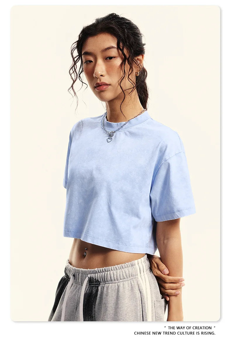 Custom LOGO women's 230G spring summer  open-button top Spice Girl loose short sports cotton polyester short-sleeved t-shirt