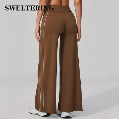 Yoga Pants Women High Waist Wide Leg Trousers Tummy Control Straight Workout Sports Pants Female Casual Fitness Bell-bottoms