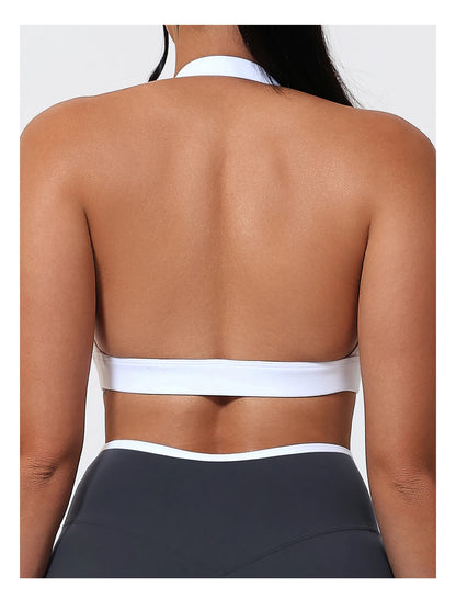Ctenkevet Women's Color Clash Crop Top Quick-Dry Gym Bra Female Sleeveless Backless Sports Underwear for Outdoor Running CropTop