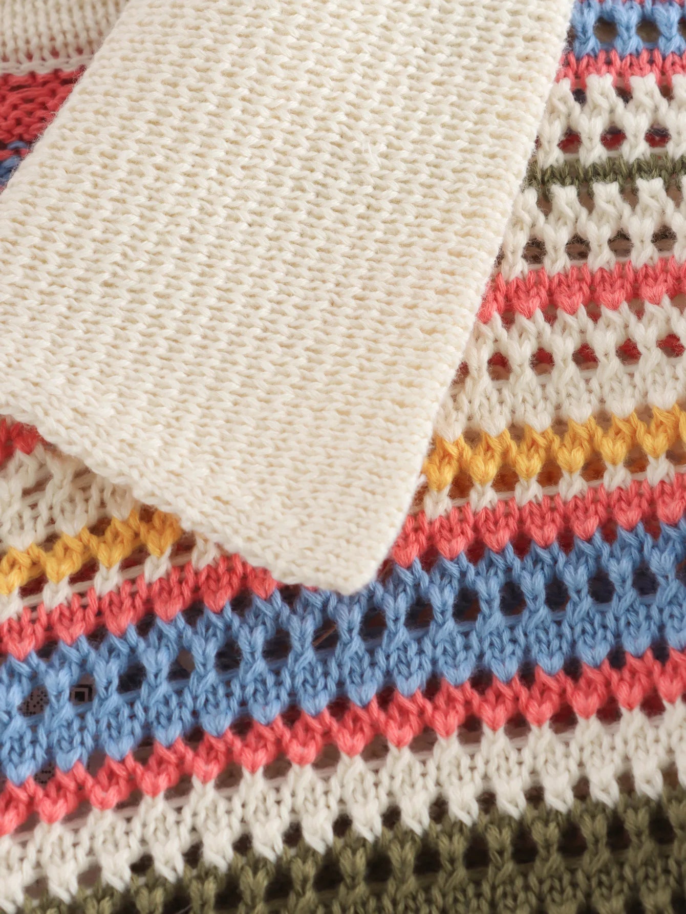 Women Patchwork Striped Hollow Out Crochet Knitted Crop Sweater Shorts Set Short Sleeve Polo Collar Sweater Knit Shorts Suit Y2K