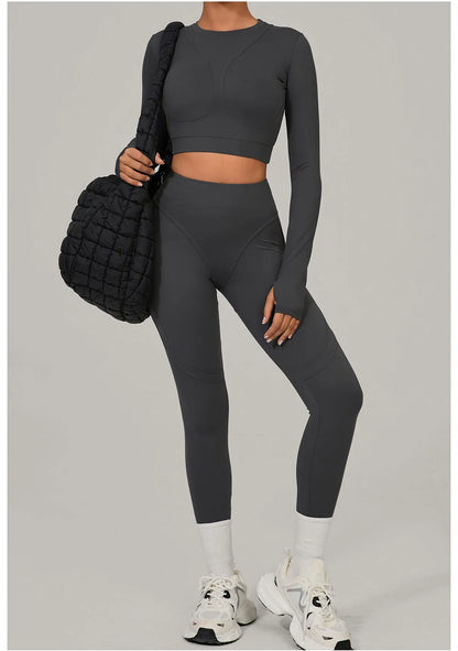 SWELTERING Yoga Suit Women Tracksuit 2PCS Sports Set Fitness Set Quick-Drying Gym Set Running Workout Long Sleeve Yoga Clothing