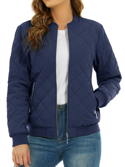 TACVASEN Padded Warm Jackets Womens Fashion Retro Pilot bomber Jackets Diamond Quilted Coats Full Zip Up Pockets Casual Outwear