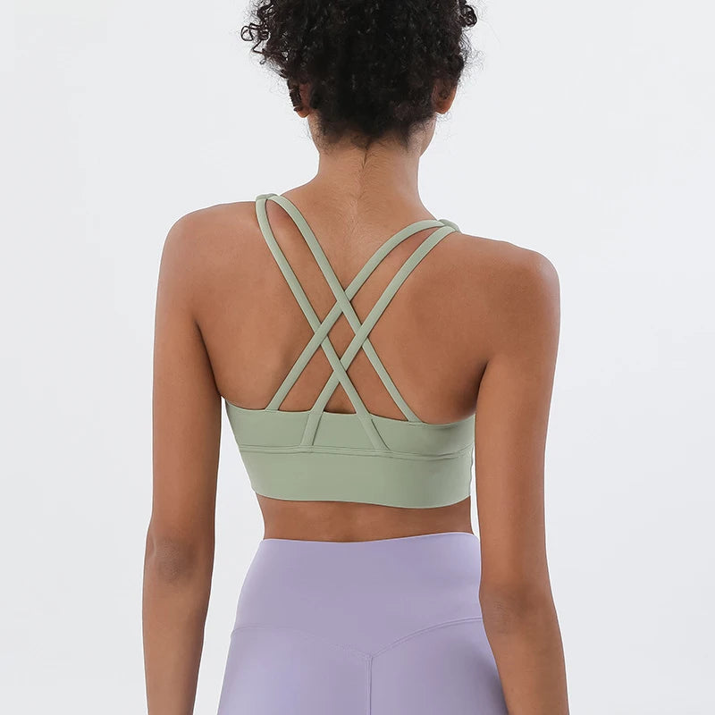 SOISOU Top Women Bra Cropped Bralette Gym Yoga Sports Bra Cross Sexy Back Female Bra Breathable Top Women's Underwear 25 Colors