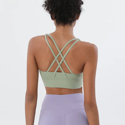 SOISOU Top Women Bra Cropped Bralette Gym Yoga Sports Bra Cross Sexy Back Female Bra Breathable Top Women's Underwear 25 Colors
