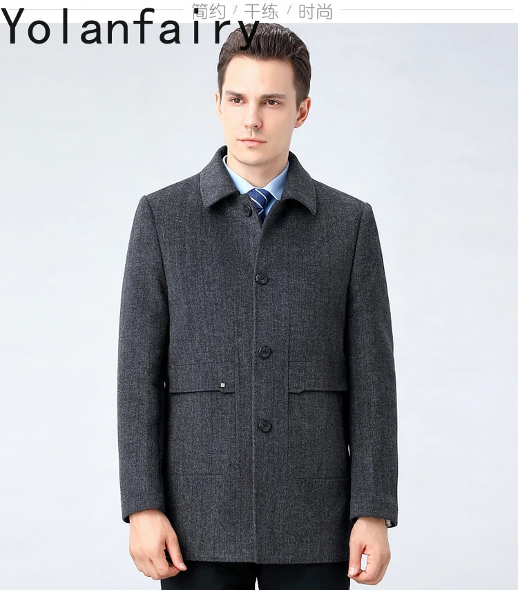 YOLANFAIRY 100% Cashmere Jacket for Men 2025 Autumn Winter Mid-length Wool Coats Man Clothing Casual Business Men's Woolen Coat