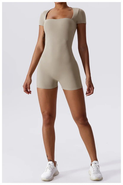 Summer Yoga Suit Women's Short One Piece Sports Suit Short Sleeve Gym Clothes Push Up Training Fitness Yoga Bodysuit Sportswear