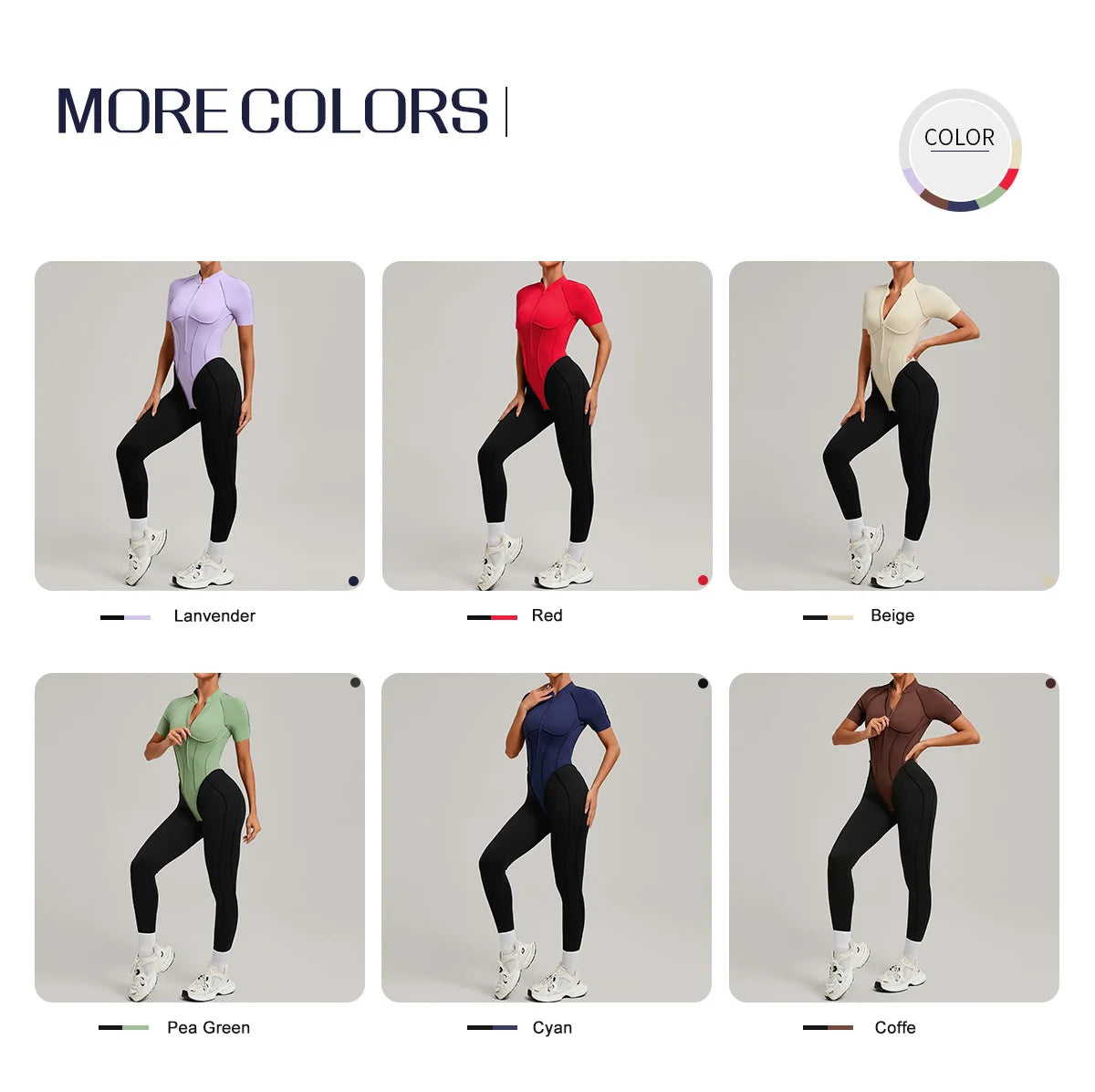 SOISOU Zipper Jumpsuit Women Nylon Clothing Sportswear Woman Gym Yoga Sport Sets Short Sleeve Workout Sets Women Tracksuit