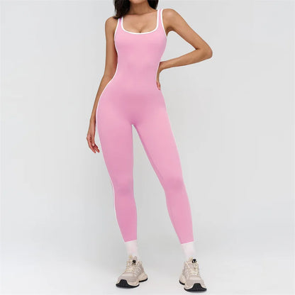 TRY TO BN Sports Jumpsuit Gym Contrast Color Sportswear Backless Fitness Workout One Piece Bodysuit Running Yoga Women Clothing
