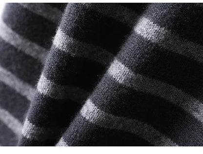 Women's Spring and Autumn 100% Merino Wool 90 Count Knitted Striped Wide Leg Pants