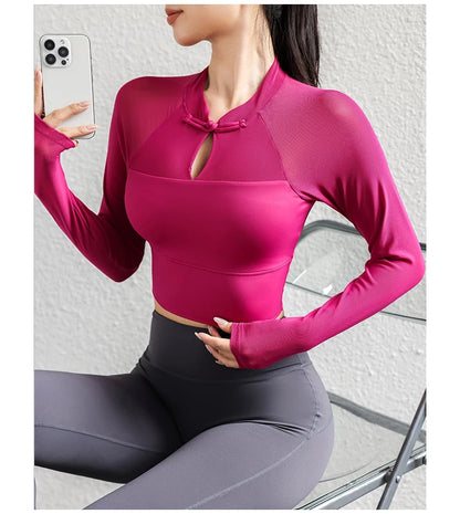 Workout Crop Tops for Women Yoga Long-sleeved Slim Fit Athletic Gym Built in Bra Running Workout