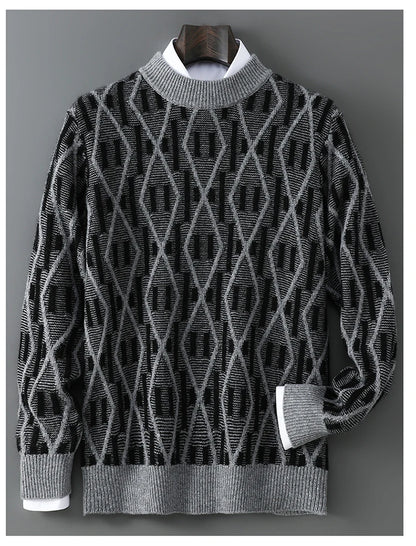 New 100% Pure Wool Cashmere Men's Mock-Neck Pullover Autumn And Winter Color Matching Top Casual Thick Fashion Large Size Jacket