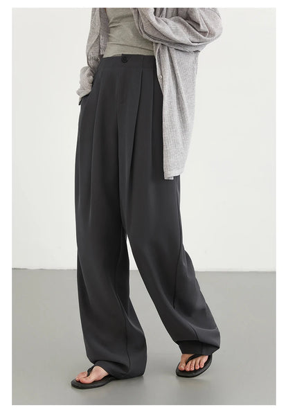 CHIC VEN Women Pants New Casual High Waisted Female Pleated Trousers Drooping Wide Leg Long Pant Office Lady Spring Summer 2025