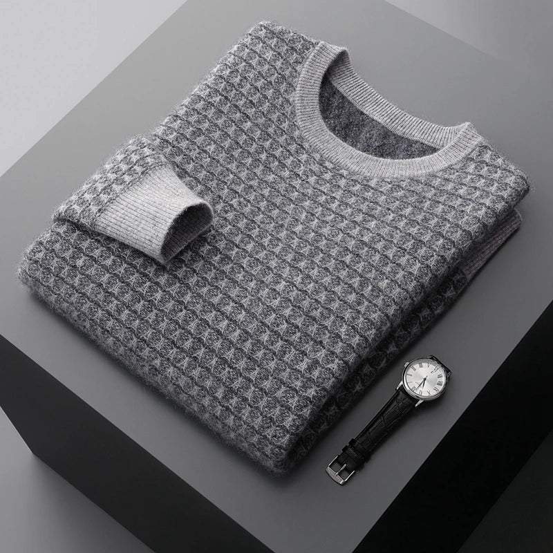 Men's Jacquard Striped 100% Pure Cashmere Pullover Sweater Autumn and Winter Thick base Sweater Casual Warm Clothing Men's Tops