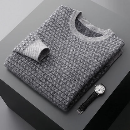 Men's Jacquard Striped 100% Pure Cashmere Pullover Sweater Autumn and Winter Thick base Sweater Casual Warm Clothing Men's Tops