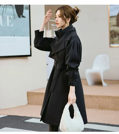 YOLANFAIRY Women's Fur Coat Women Real Fur Rex Rabbit Parkas Female Windbreaker Medium Long Work Clothes Waist Winter Coat FCY39
