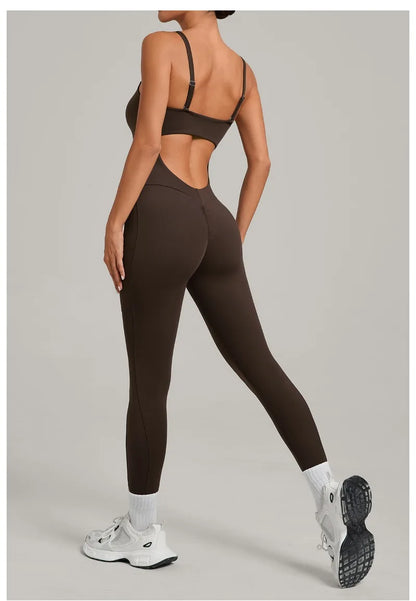 Women's Yoga Jumpsuits Sports Fitness One-piece Beauty Back Strap Pocket Hip-lifting Slim Fit Running Workout Training Bodysuits