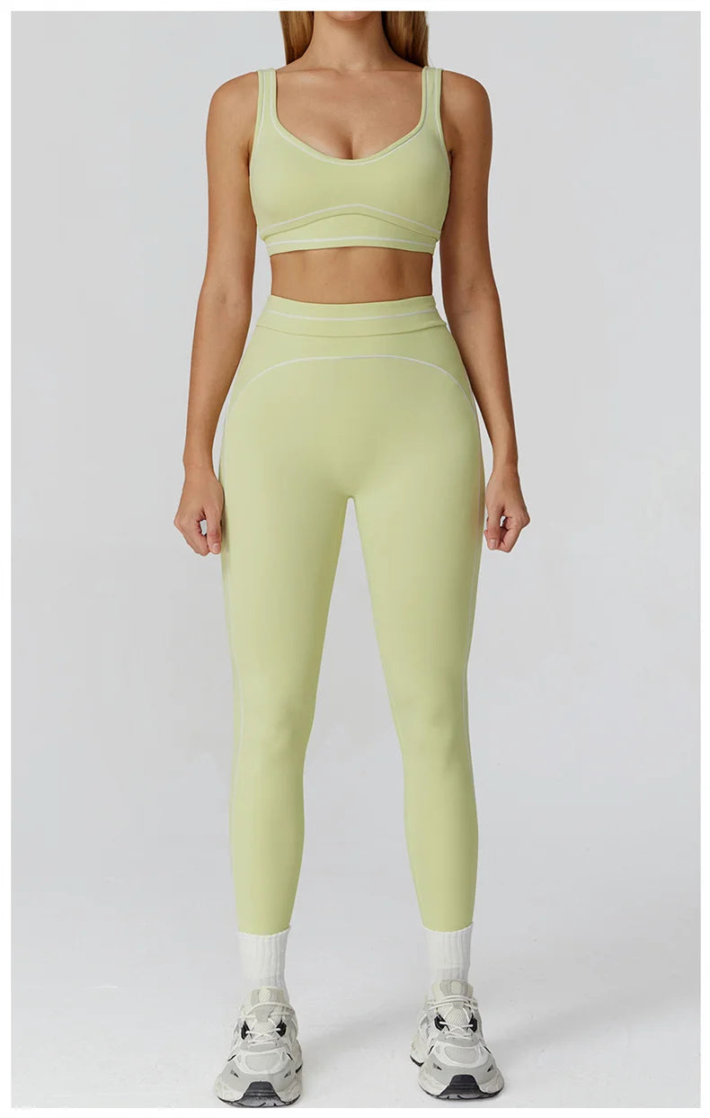 TRY TO BN Women's Tracksuit Sport Bra Yoga Set Contrasting Color High Waist Leggings Fitness Two Pieces Suit Running Gym Clothes