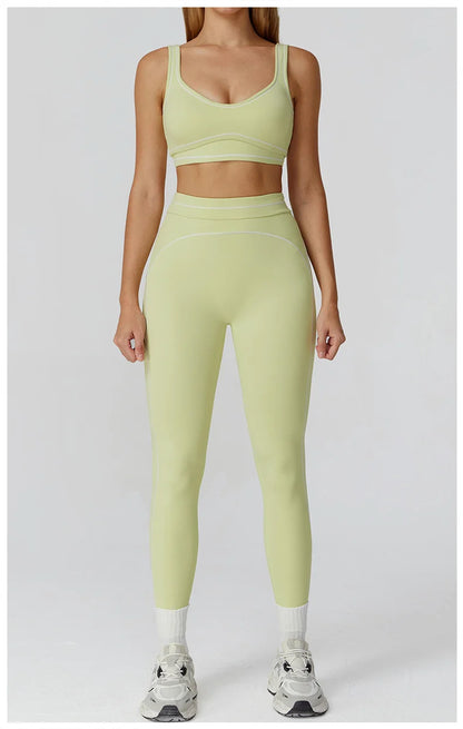 TRY TO BN Women's Tracksuit Sport Bra Yoga Set Contrasting Color High Waist Leggings Fitness Two Pieces Suit Running Gym Clothes