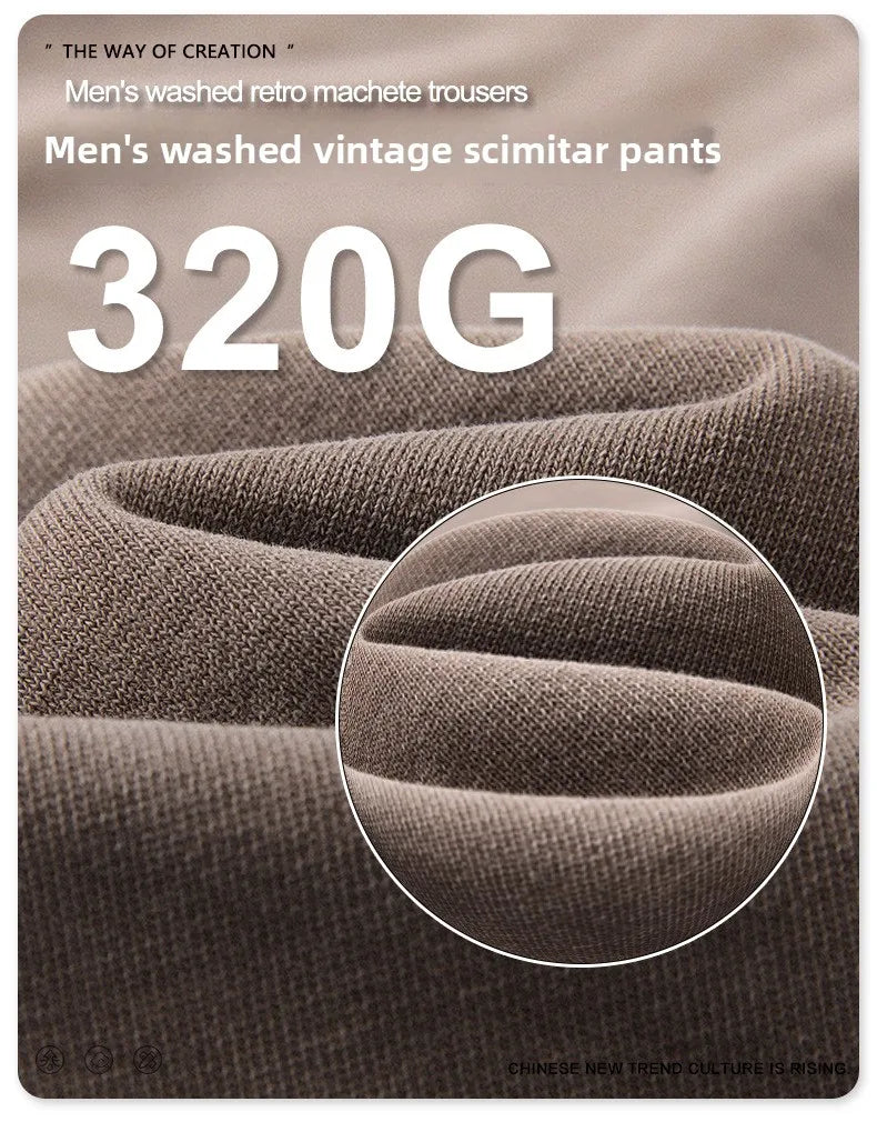 Custom LOGO Men's 320G retro fried snowflake 100% cotton high street scimitar straight tube old loose straight trousers