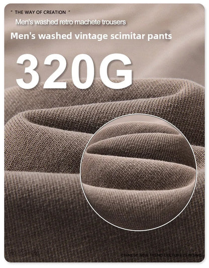 Custom LOGO Men's 320G retro fried snowflake 100% cotton high street scimitar straight tube old loose straight trousers