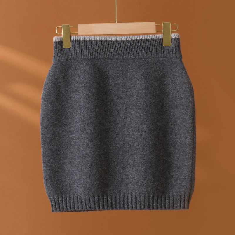 Flat Thickened Hip Hugging Skirt Women's Autumn Winter 100% Merino Wool Knitted Half Skirt Versatile Short Elastic Waist Skirt