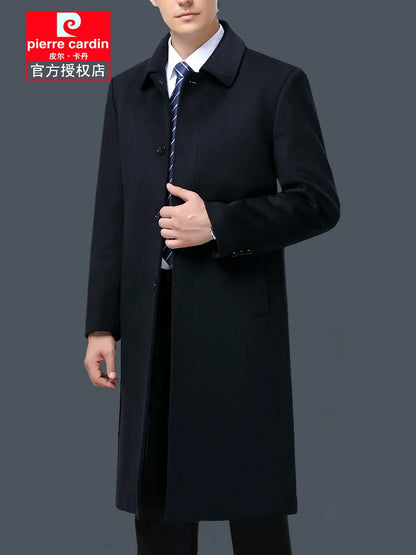 100% Cashmere Jacket Men Casual Business Men's Winter Coats Polo Collar Single Breasted Windbreaker Coat Casaco Masculino