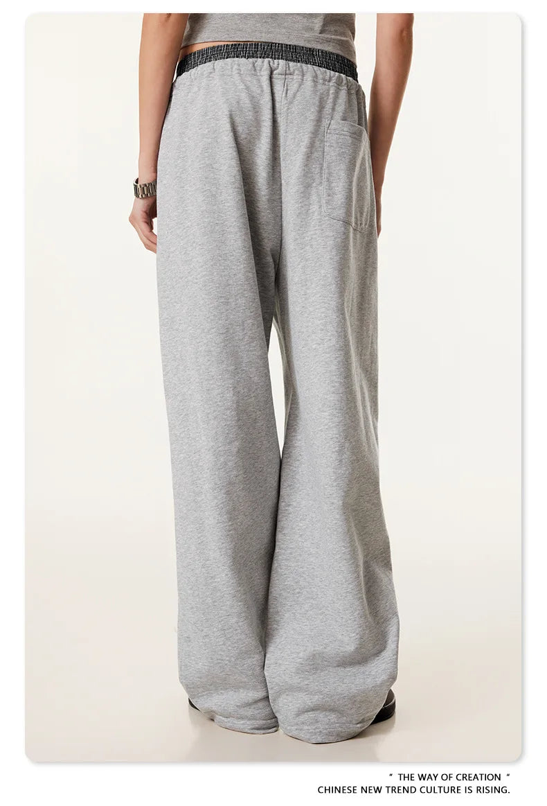 Custom LOGO Men's 2025 Summer 280G American Neutral Wind Splicing Double Waist Wide Leg Pants Sports Straight Couple Sweatpants