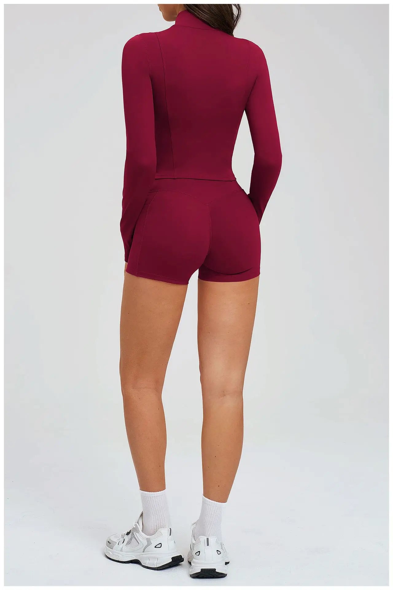 2PCS Yoga Suit Women's Tracksuit Gym Clothing Sportswear Female Workout Long Sleeve Sports Suit High Waist Cycling Shorts Set