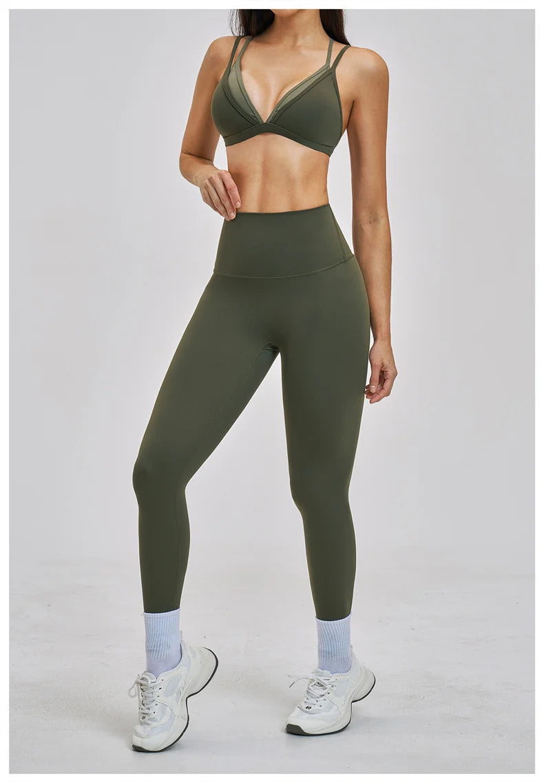 TRY TO BN Women's Color Block Yoga Sets Fake Two-Piece Sports Bra High Waisted Leggings Breathable Fitness Workout Gym Tracksuit