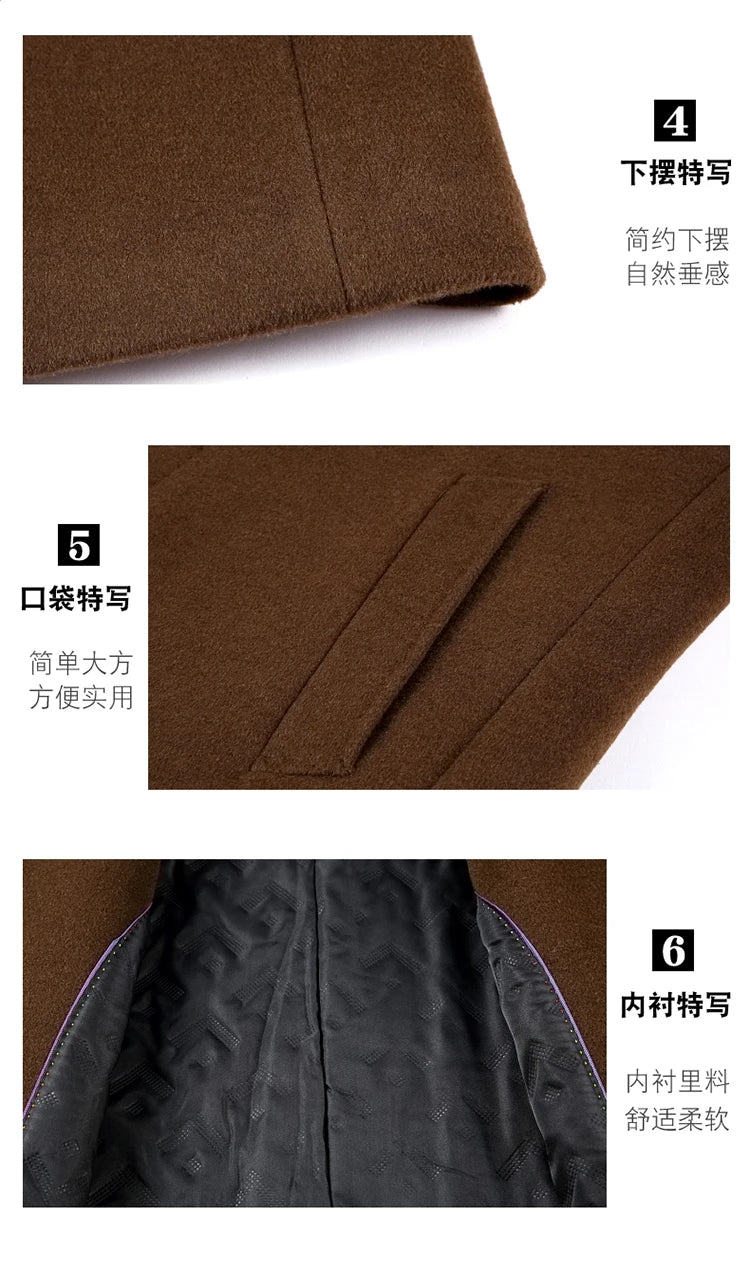 100% Cashmere Jacket Men Casual Business Men's Winter Coats Polo Collar Single Breasted Windbreaker Coat Casaco Masculino