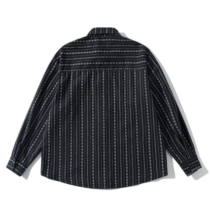 2026 New Japanese Retro Amekaji Ethnic Style Striped workwear shirt for men and women, loose artistic youth long sleeved shirt