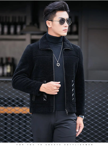 YOLANFAIRY Genuine Leather Men Sheep Sheared Grain Lamb Fur Coat Men Real Woolen Jackets Men's Clothing Mens Fur Jacket Coat