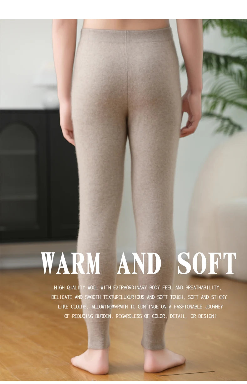 100% Cashmere Knit Leggings Men Winter Wearing Thermal Underwear High Waist Trousers Solid Thicken Elasticity Ankle-Length Pants