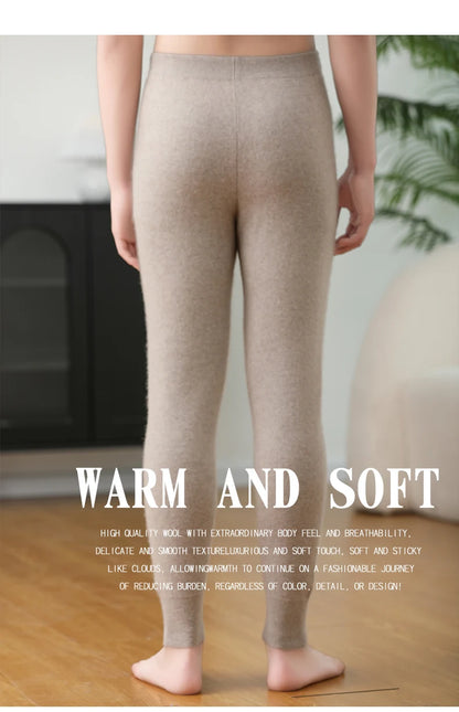 100% Cashmere Knit Leggings Men Winter Wearing Thermal Underwear High Waist Trousers Solid Thicken Elasticity Ankle-Length Pants