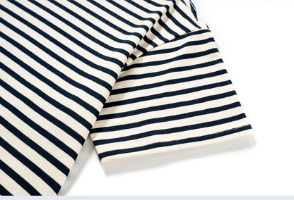 Summer new pure cotton T-shirt men's American retro contrasting shirt versatile couple short sleeved T-shirt striped base shirt
