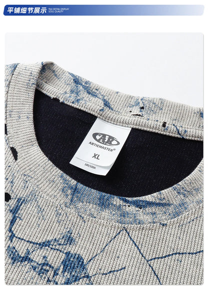 Custom LOGO Men's Women's 200G Rendering Hanmei Blended Burnt Flower Cotton Polyester Short Sleeve T-Shirt Casual Couple Top