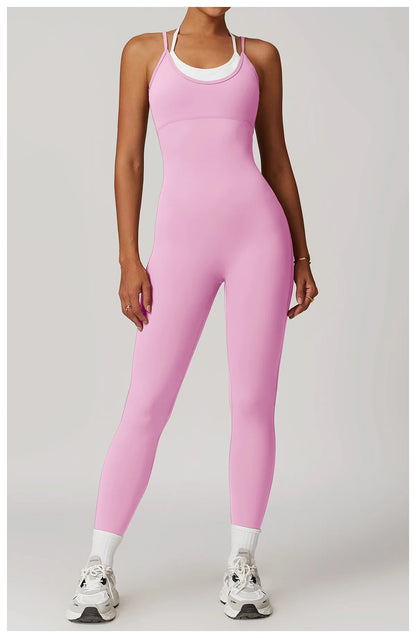 Color Blocked Jumpsuit Gym Set Women Yoga Suit Back Cross Sportswear Women Sports Jumpsuit Fitness Rompers Workout Bodysuits