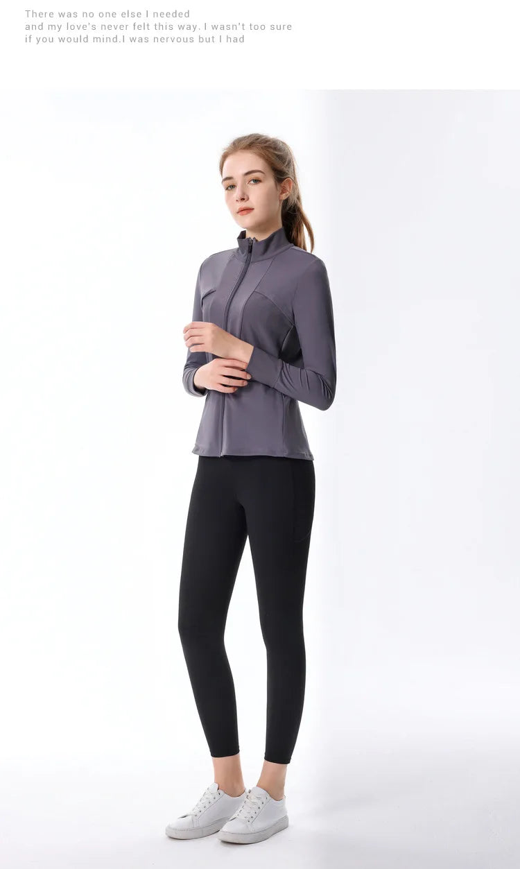New Autumn SeasonsYoga Wear Women's Running Sportswear Tops Zip Up Sweatshirt Workout Fitness Clothes Cardigan Slim Tight Jacket
