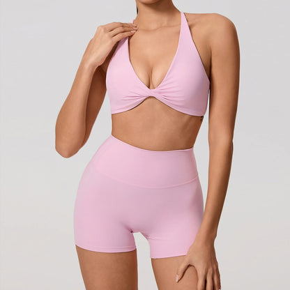 New Summer 2Pcs Women's Quick-Dry Sports Set V-Shaped Bra Female Sleeveless Yoga Outfit Gym Two-Piece Woman Sport Clothes